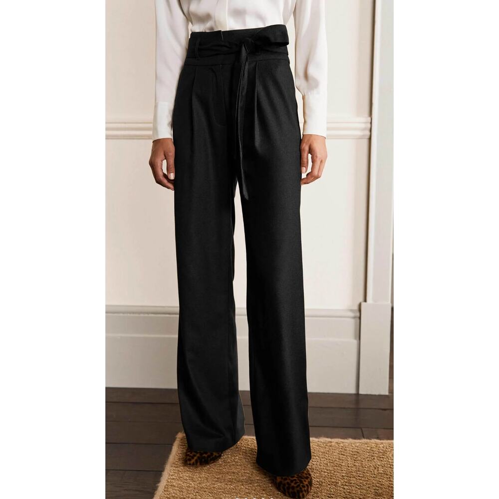 boden wool black wide leg tie waist trousers